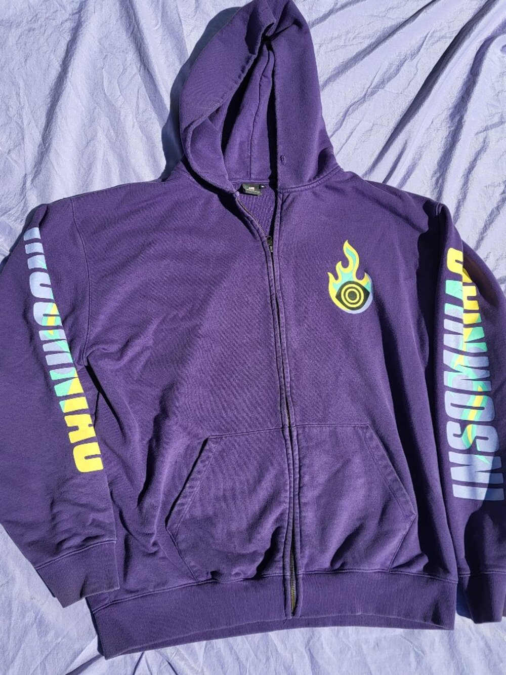 Insomniac Hoodie Men's XL Purple Fireball Streetwear Skater Festival Colorful